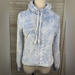 WALLFLOWER Women's Textured Fleece Funnel Neck Pullover Sweatshirt Blue/White-S